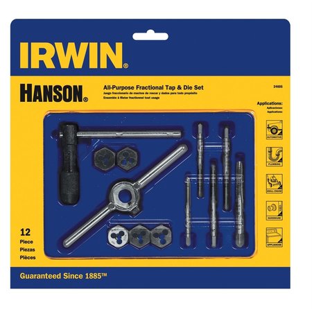 HANSON 12 Piece Machine Screw / Fractional Tap and Hex Die Set 24605